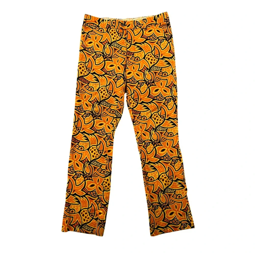 Loudmouth Fairway Chirp Golf Pants Men 32x32 Orange Yellow Abstract Floral Retro